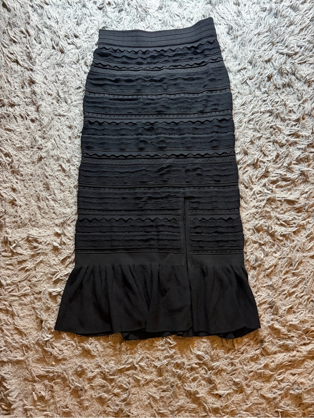 Sandro Black Aventurine Ruffled Midi Skirt sz 36